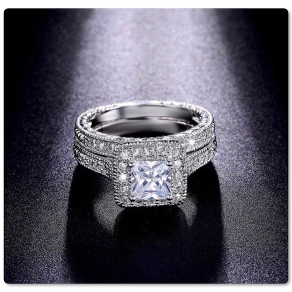Pretty Girl Swag Jewelry Jewelry - Pretty White Gold Plated 2pc Wedding Bridal Set